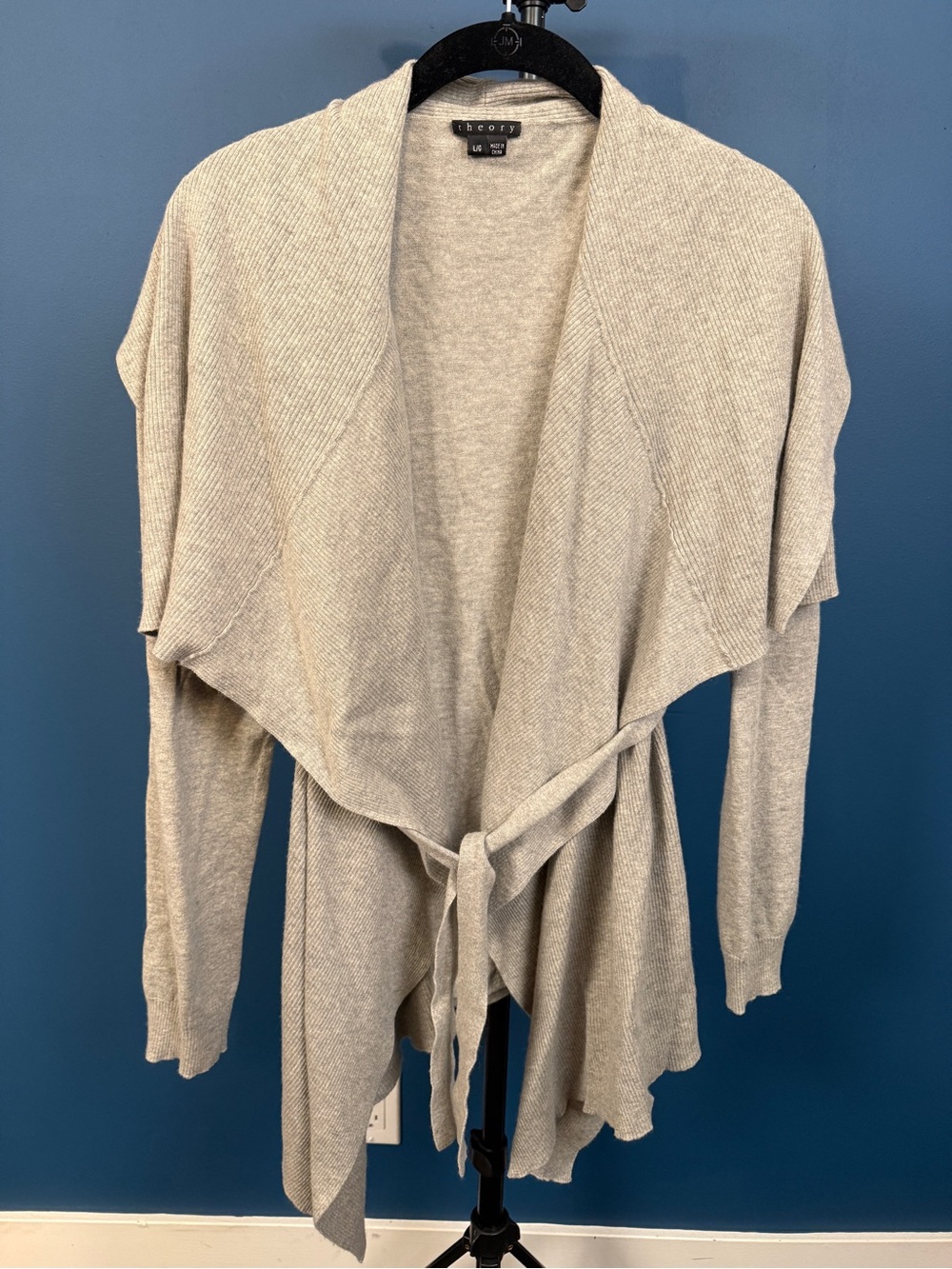 Theory Light Gray Draped Open Cardigan